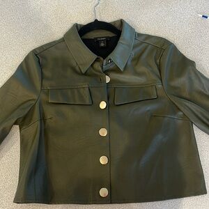 NWOT - Olive Faux Leather Jacket with Gold Accents 🫒 - Halogen / Nordstrom Rack